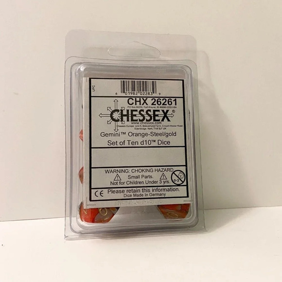 Chessex Manufacturing Gemini Dice Orange Steel  Gold CHX26261 Set of 10 - Picture 1 of 6